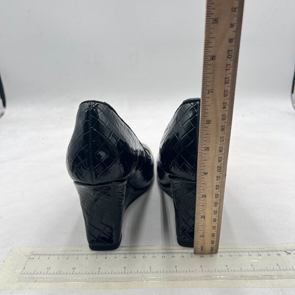 YDN Black Braid Pumps Wedge High Heels Square Toe Slip On Shoes Dressy Prom - Picture 5 of 8